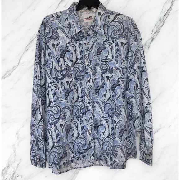Cowboy Hardware Pearl Snap Western Shirt Mens XXL Blue Paisley Snap Close Pocket - Picture 1 of 9